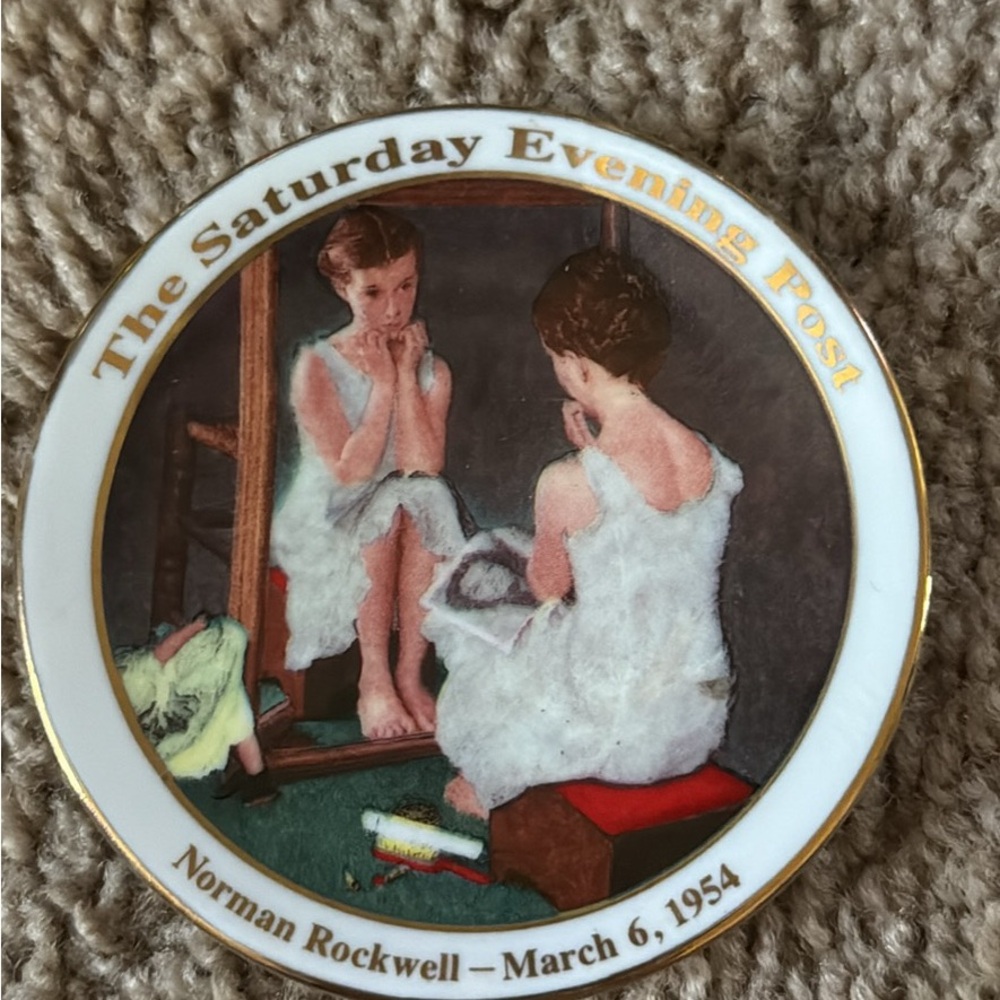Norman Rockwell Decorative Plate with Gold and White Accents